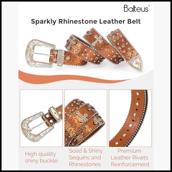 Sparkly Rhinestone Diamond Sequin Studded Faux Leather Belt main image 7